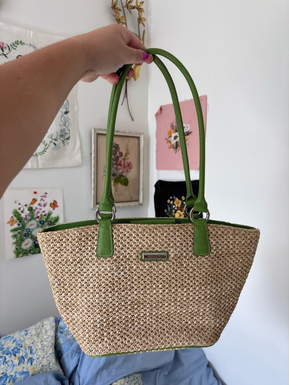 Green rattan summer Straw Tote shoulder Bag purse